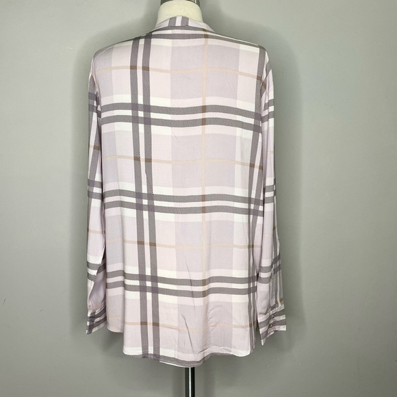 SOFT JOIE Plaid Long Sleeve Collarless Button Down Shirt - Picture 3 of 7